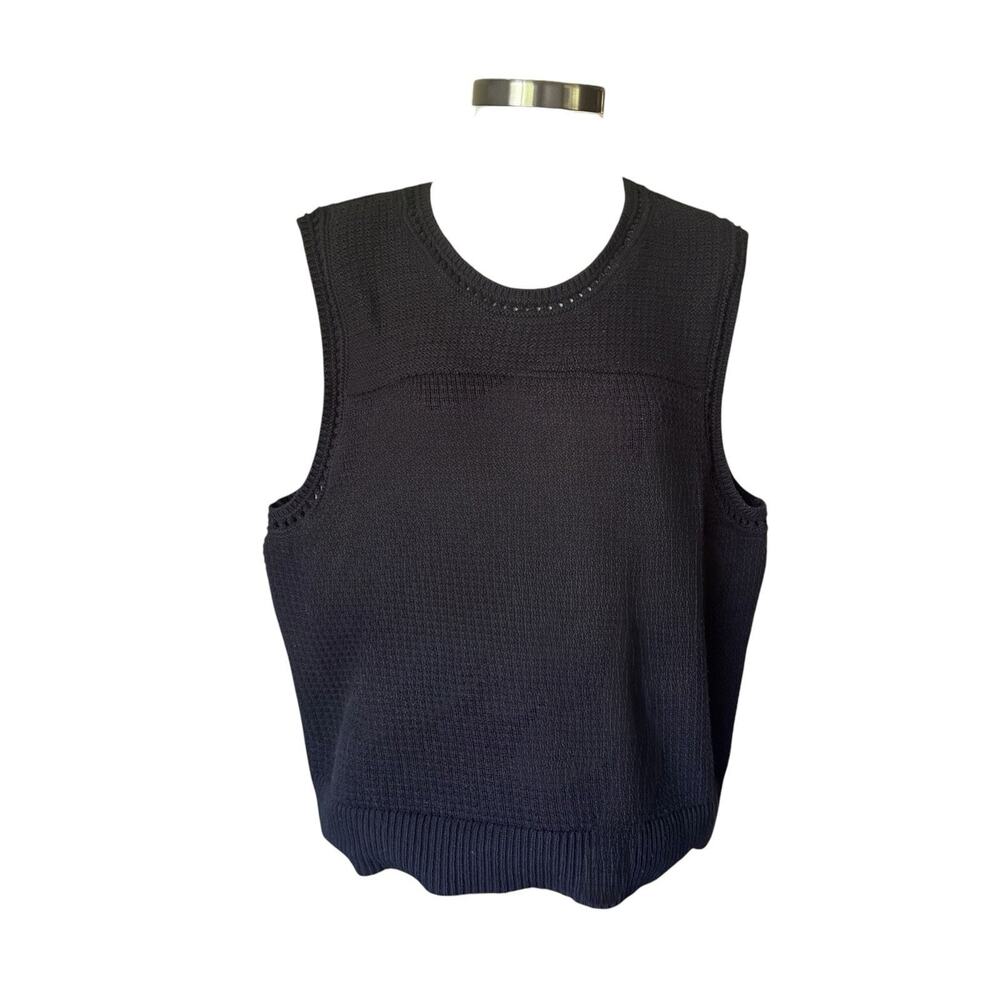 Gap 100% Cotton Sweater Vest Sleeveless Knit Black Womens Plus XXL Crew Preppy